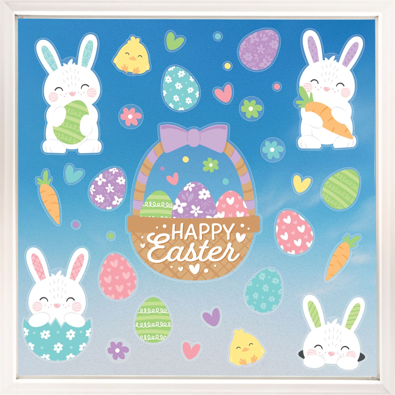 Big Dot of Happiness Spring Easter Window Clings, Reusable Holiday Window Sticker, Basket, Eggs, Bunny Decals, Easter Static Clings Kid-Friendly Decor